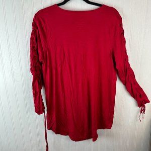 Torrid Super Soft Knit top Red Long sleeve v-neck Lace up sleeves size‎ Large